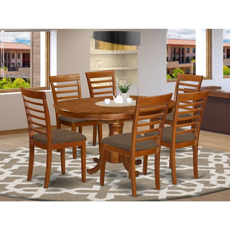 HomeStock 7-Piece Oval Saddle Brown Finish Solid Wood Top Dining Table with 6-Chairs with Lattice Back
