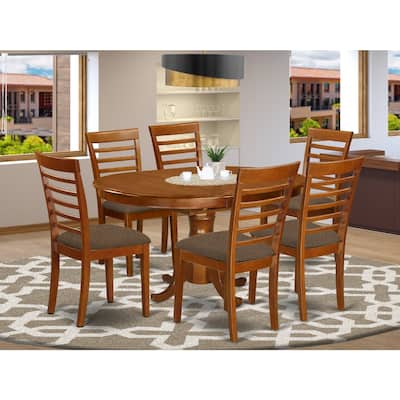 HomeStock 7-Piece Oval Saddle Brown Finish Solid Wood Top Dining Table with 6-Chairs with Lattice Back