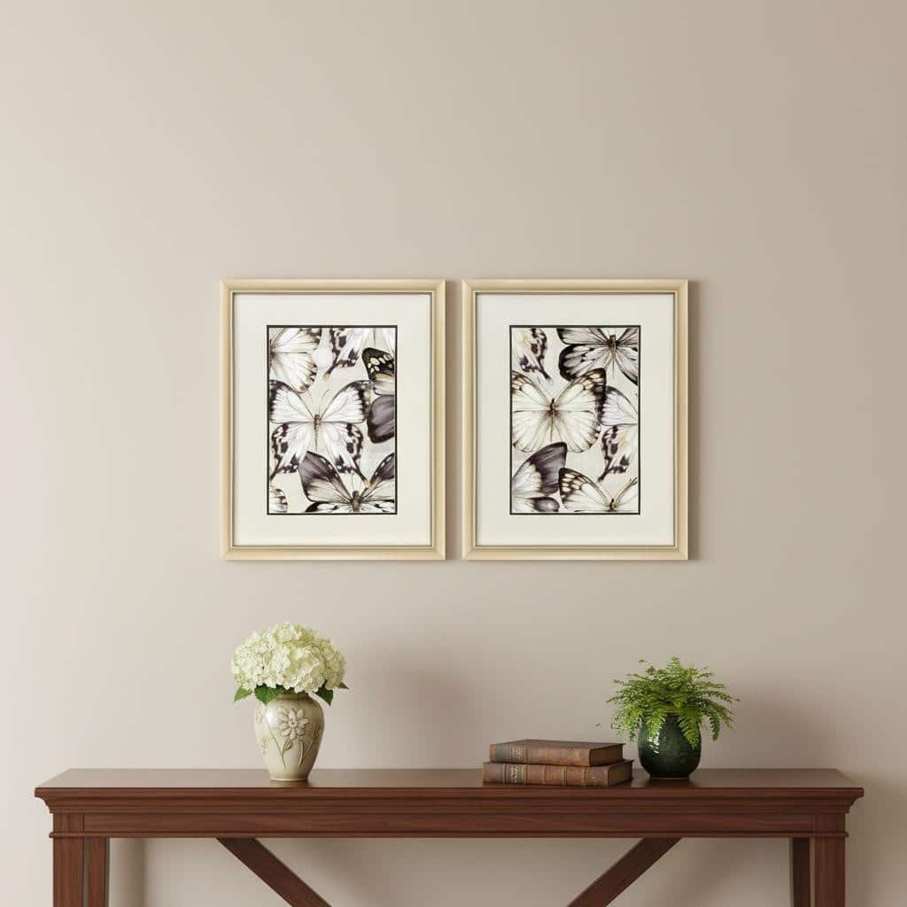 HomeRoots Set Of Two Butterfly Cluster Gold Framed Wall Art