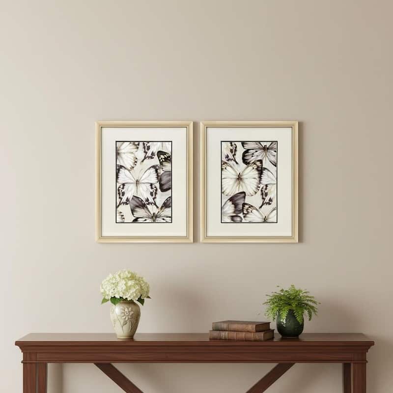 HomeRoots Set Of Two Butterfly Cluster Gold Framed Wall Art - 20.00 in. x 26.00 in. x 2.00 in.