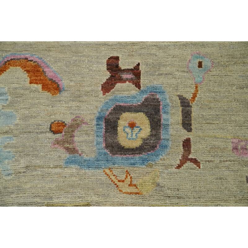 Vegetable Dye Wool Oushak Turkish Area Rug, Flora Geometric Carpet - 12' 2'' X 9' 5''