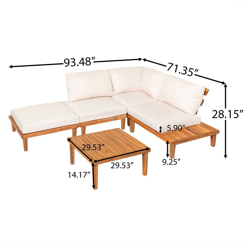 Christopher Knight Home - Laguna Outdoor Solid Acacia Wood 5-Piece Modular Sectional Sofa Set with Coffee Table and Cushions