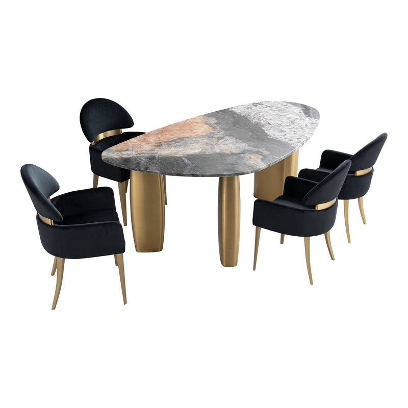 Furniture of America Luvien Modern 5-Piece Colorful Sintered Stone Top Oval Dining Table Set - Black Chair