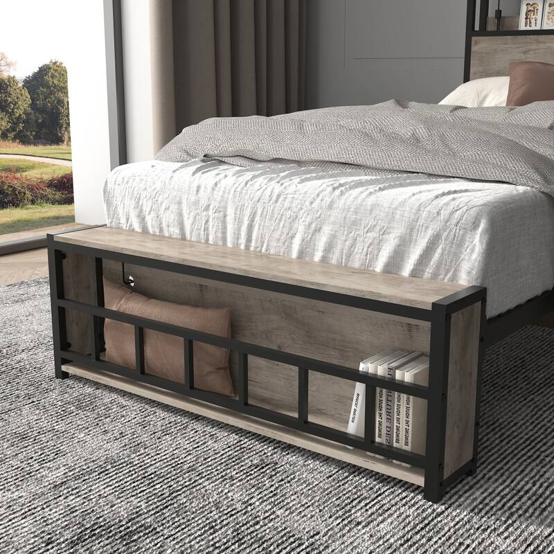 Twin Bed Frames with Charging Station & LED Ligh