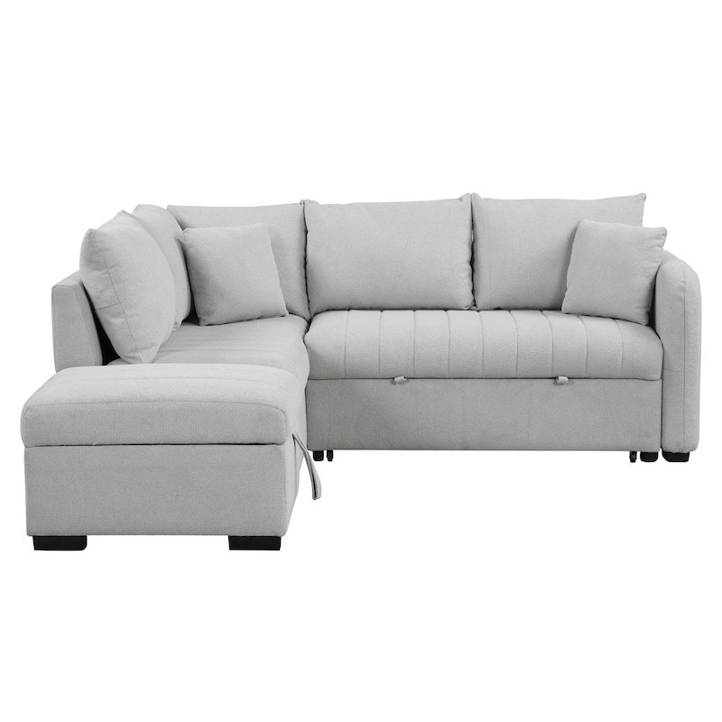 Roomfitters L-Shaped Pull-Out Sleeper Sofa with USB Ports, Power Sockets, and Movable Storage Ottoman