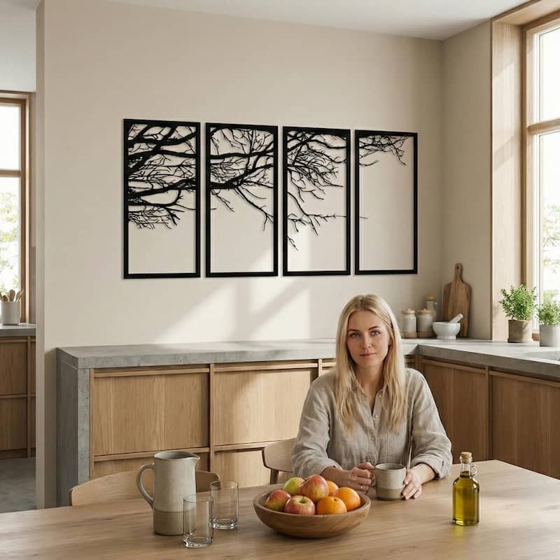 Tree of Life 4 Panels Metal Wall Decor for Home and Outside - Wall-Mounted Geometric Wall Art Decor