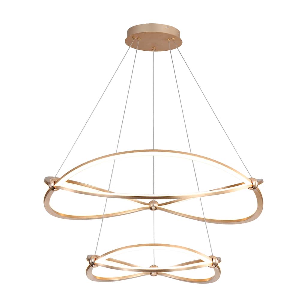 Spirale 2 Tier - 32" LED Chandelier in Anodized Gold with No Shade