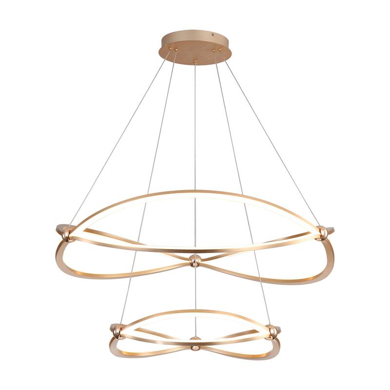 Spirale 2 Tier - 32" LED Chandelier in Anodized Gold with No Shade