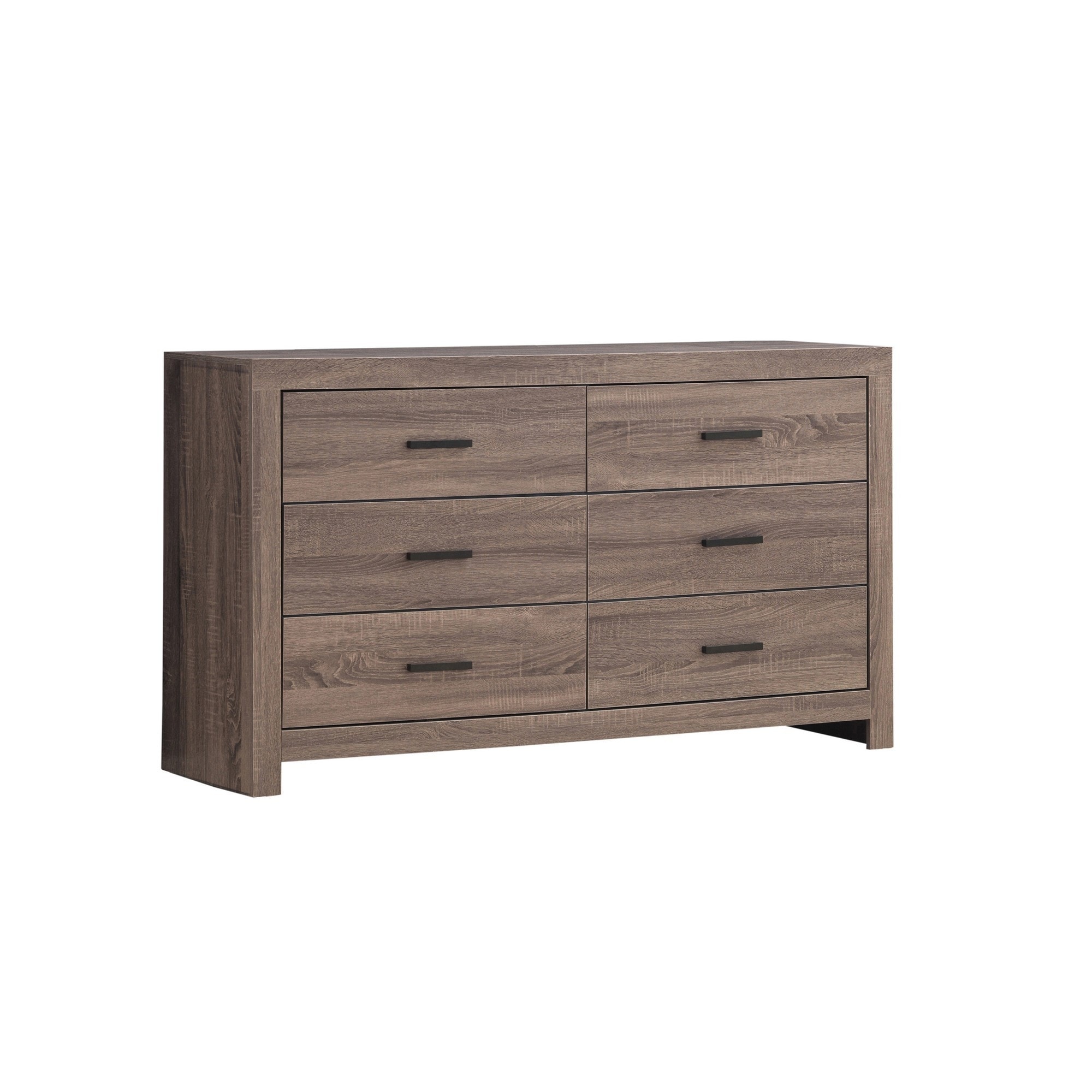 6 Drawer Dresser with Metal Bar Pulls, Brown