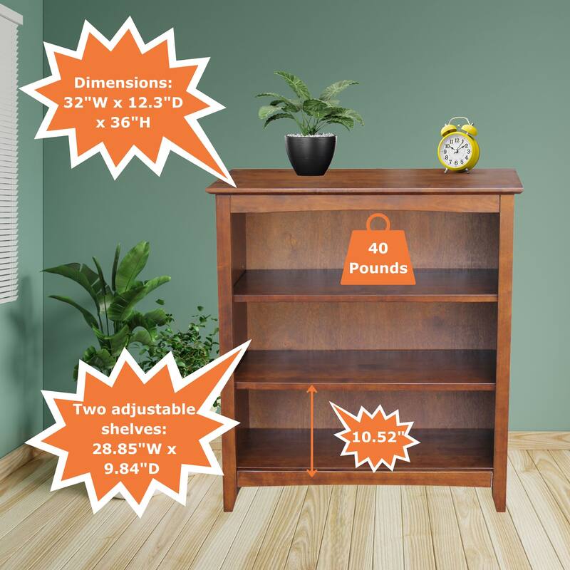 Shaker Solid Wood Bookcase, 36" High