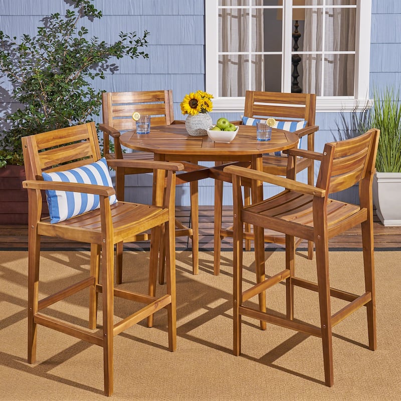 Stamford Outdoor Rustic 5 Piece Acacia Wood Bar Set by Christopher Knight Home - Teak