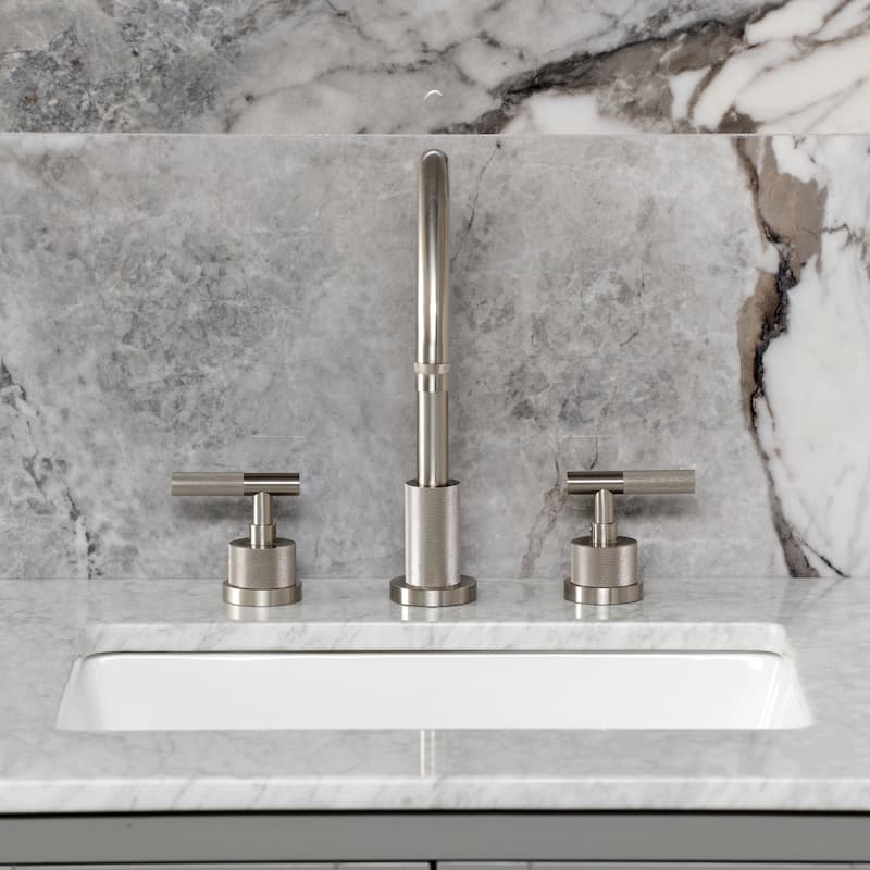 Kingston Brass Convergent Widespread Bathroom Faucet with Knurled Handle and Brass Pop-Up