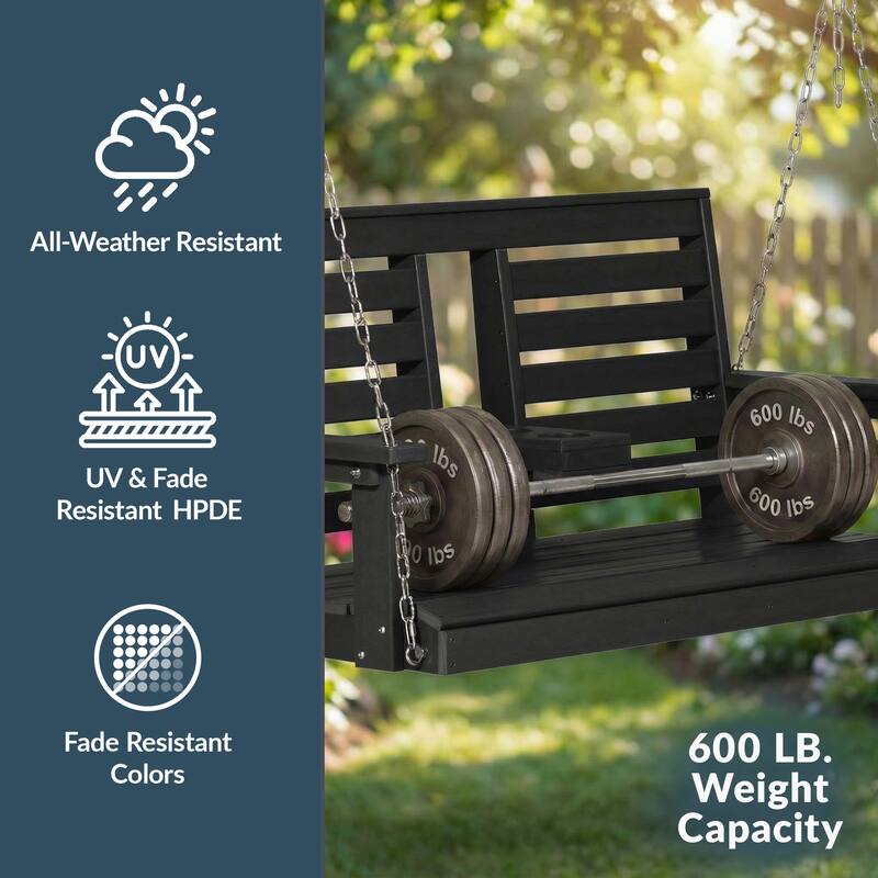 Nashville Poly 54 Inch Porch Swing with Folding Cup Holder