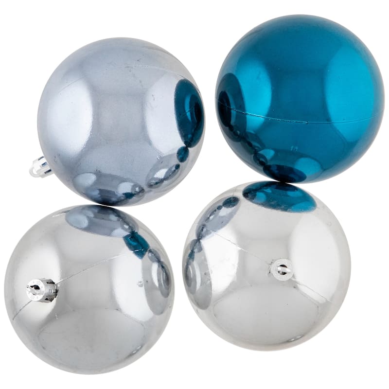 32ct Silver Blue Shatterproof 2-Finish Christmas Ball Ornaments 3.25"