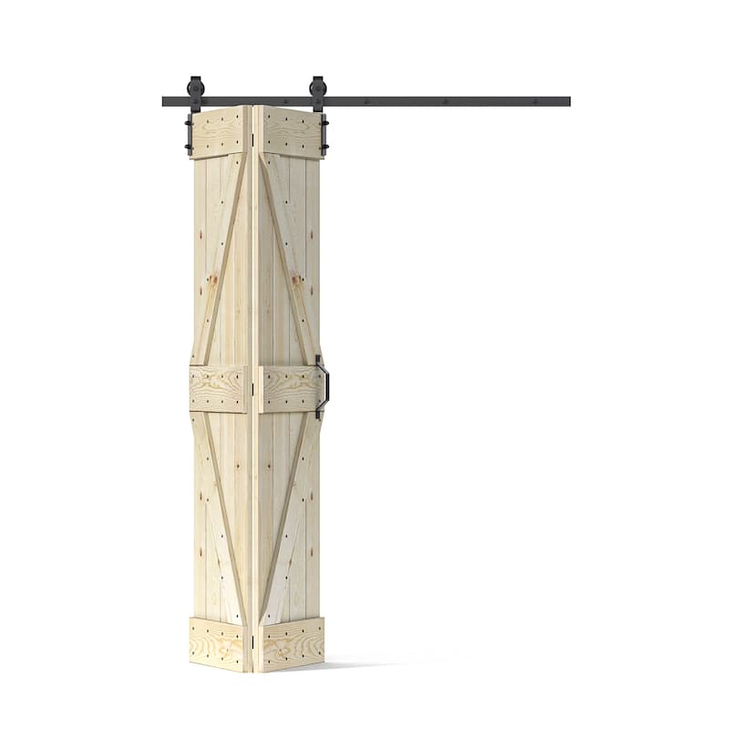 Coast Sequoia 30in./36in./48in./60in./72in. x 84in. Embossing Pine Wood Bi-Fold Barn Door With Sliding Hardware Kit - 24in.x84in. - Unfinished-K