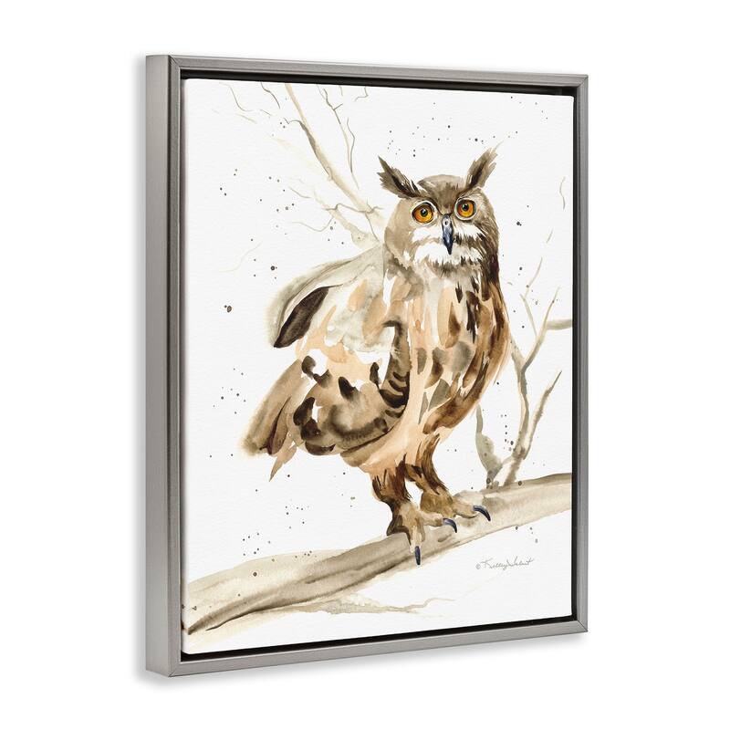 Stupell Owl Perched in Tree Framed Floater Canvas Wall Art Design by Kelley Talent