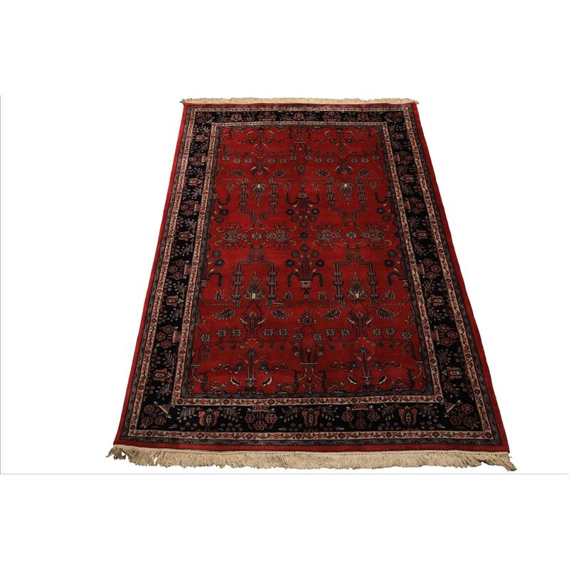6'2''x9'1'' Hand Knotted Wool Burgundy Sarouk 200 KPSI Plush Pile Rug - 6' 2'' x 9' 1''
