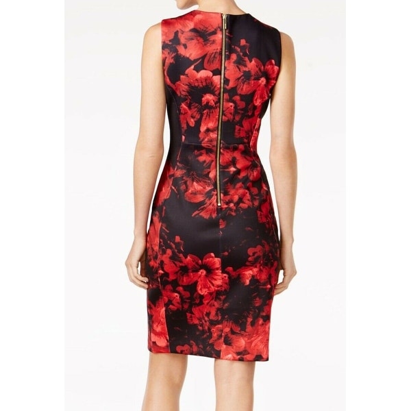 calvin klein red and black floral dress