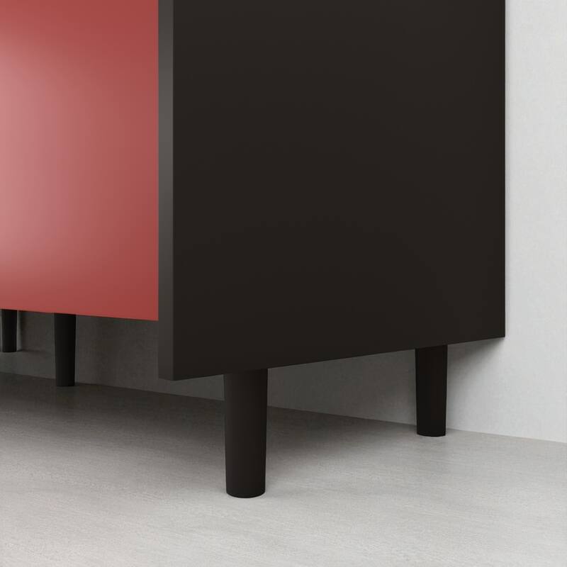 Modern Black Sideboard Buffet Cabinet with Doors, 2 Drawers, and Open Storage for Kitchen or Dining Room