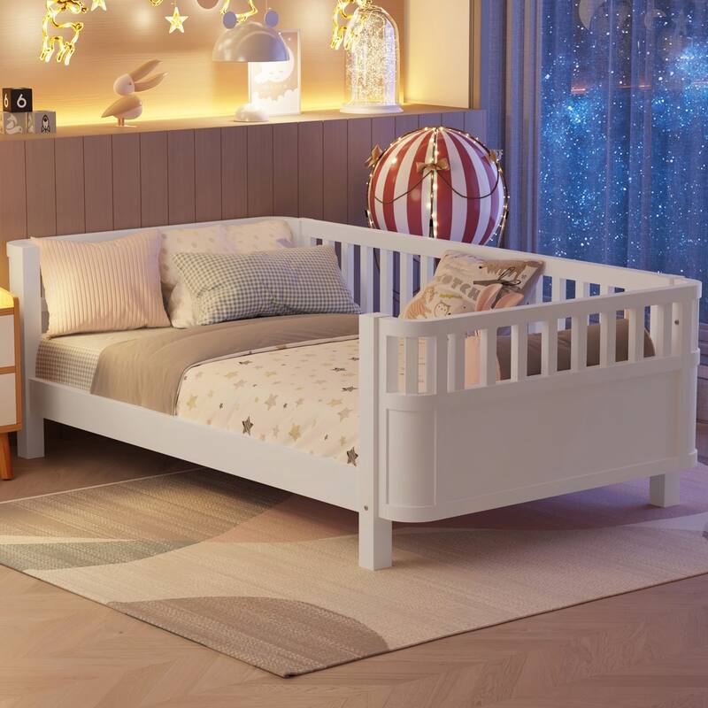 Twin Size Wood Platform Bed for Kids - White