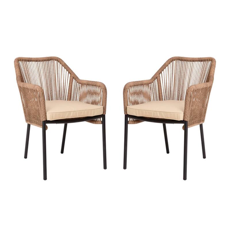 Woven Indoor/Outdoor Stacking Club Chairs - Cushions-Set of 2