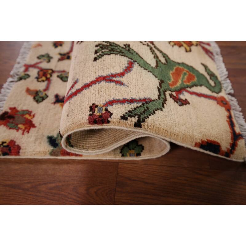 Animals Design Ziegler Oriental Accent Rug Hand-Knotted Wool Carpet - 2'0" x 2'10"