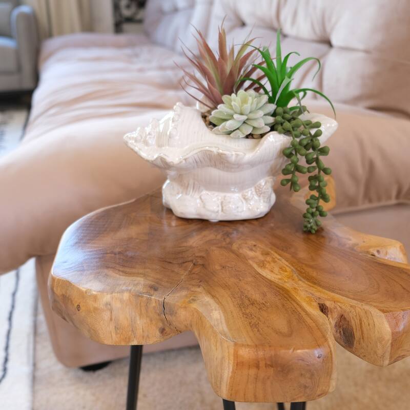 Greenage Solid Wood Teak Live Edge Natural Cut Coffee Table