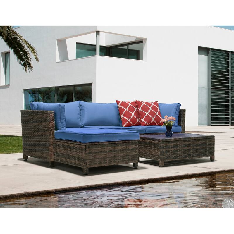 3 Pieces Wicker Patio Outdoor Sectional Set - Blue