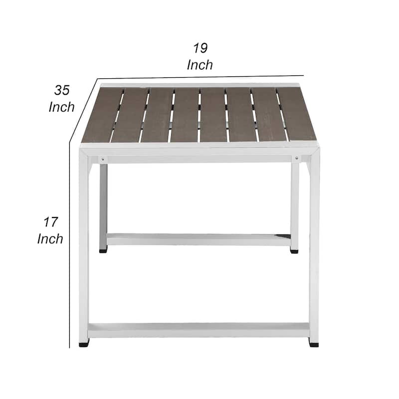 Kili 35 Inch Coffee Table, Gray Polyresin Top, Crisp White Aluminum Frame