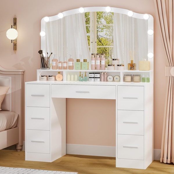Big mirror with light bulbs outlet