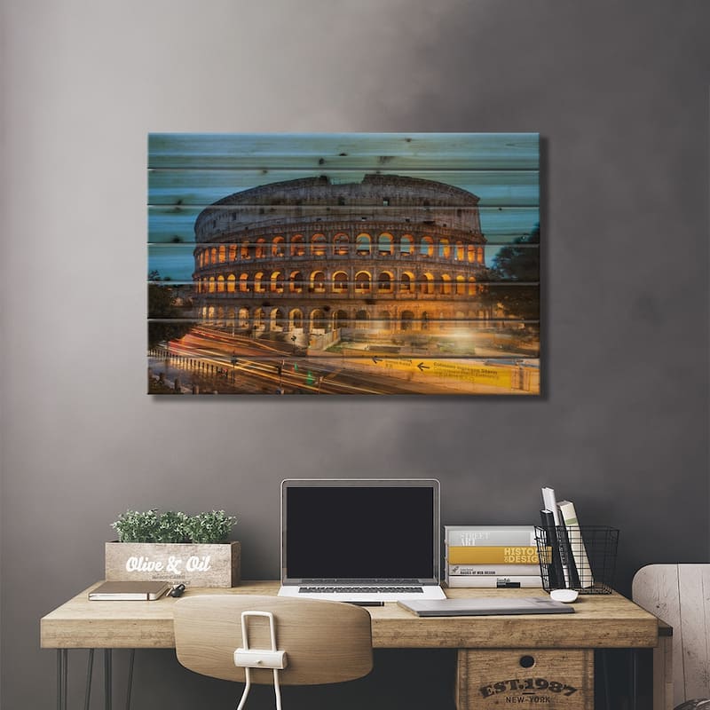 Night At The Colosseum III Print On Wood by Matteo Colombo - Multi-Color