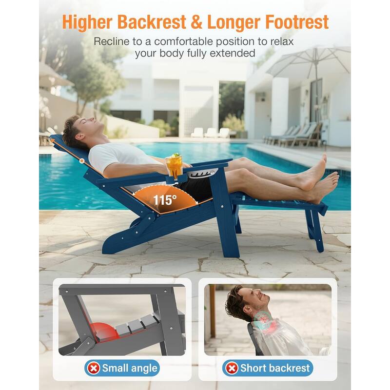 WINSOON Set of 2 HIPS Folding Adirondack Chair with Adjustable Backrest and Retractable Ottoman
