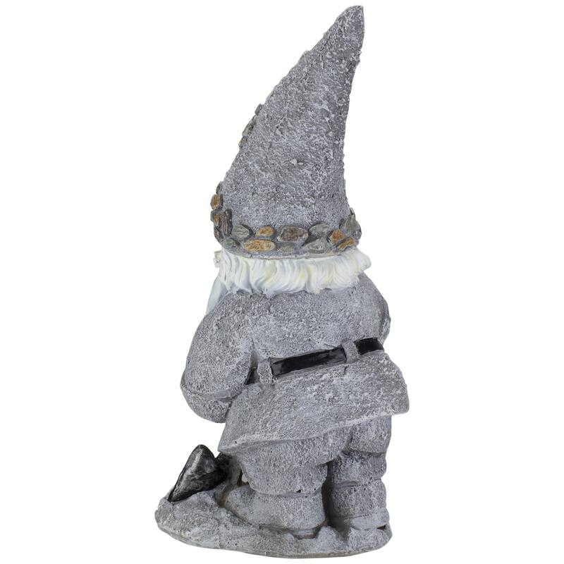 13.25" Pebble Gnome with Shovel Outdoor Garden Statue