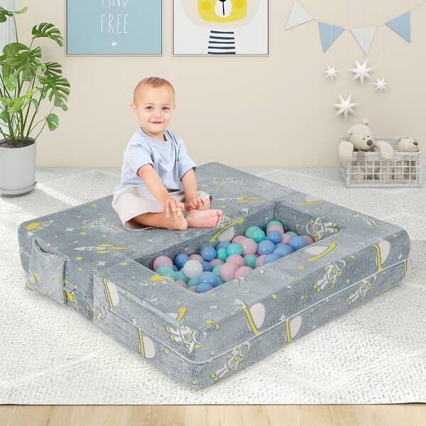 slide 2 of 9, Grey Kids Play Sofa with Ottoman and Removable Machine Washable Cover - 42" x 20.5" x 16.5" (L x W x H) Grey