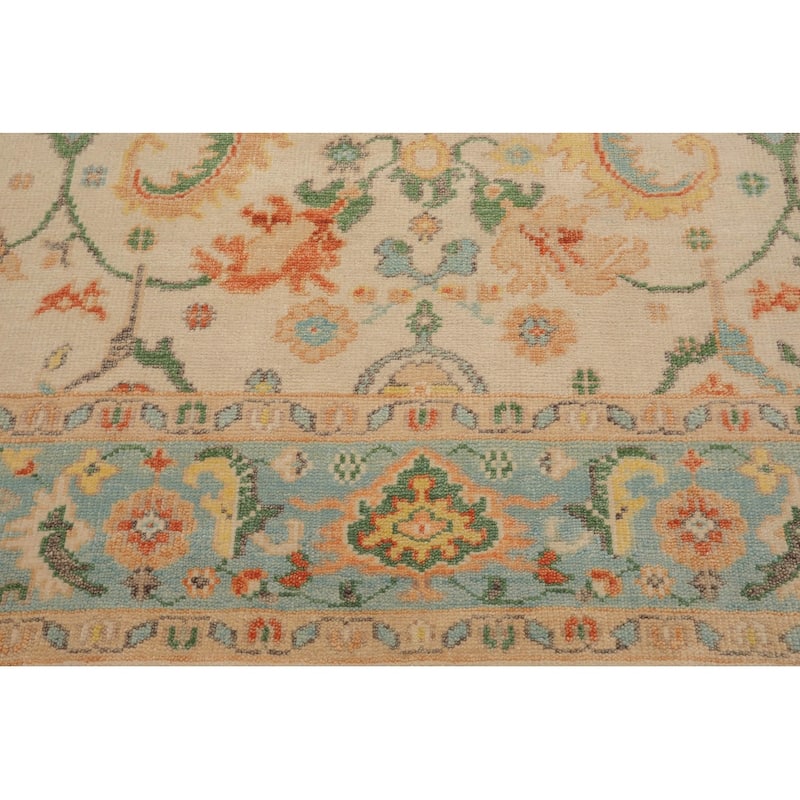 LoomBloom Beige Hand Knotted Wool Rug Arts & Crafts Oushak Style