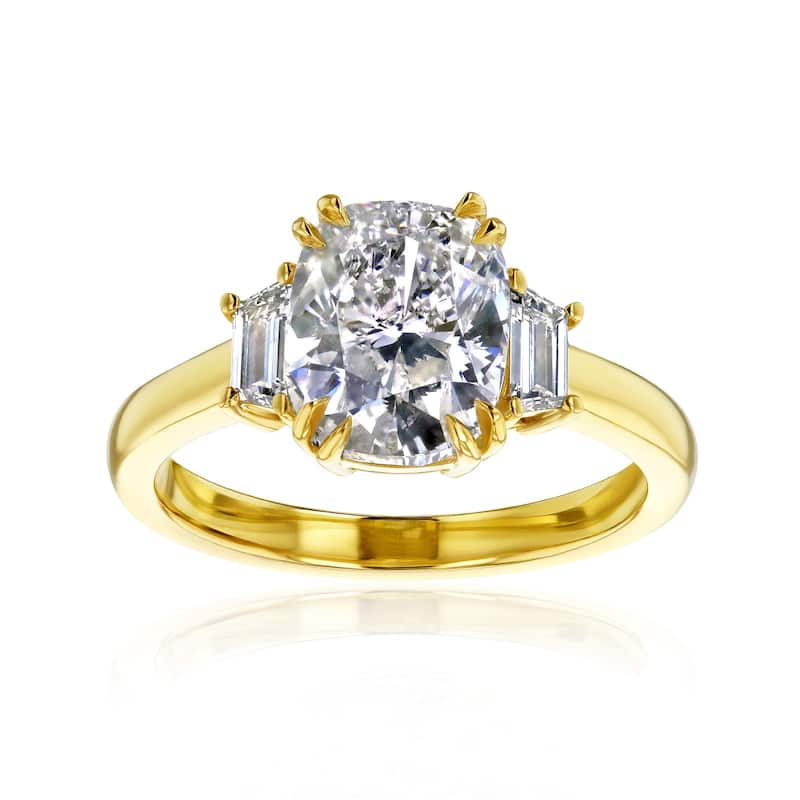 Kobelli 3.32 Carat Natural Diamond IGI Certified 18k Yellow Gold 3-Stone Cushion & Trapezoid Meghan Engagement Ring