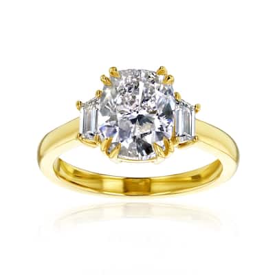 Kobelli 3.32 Carat Natural Diamond IGI Certified 18k Yellow Gold 3-Stone Cushion & Trapezoid Meghan Engagement Ring