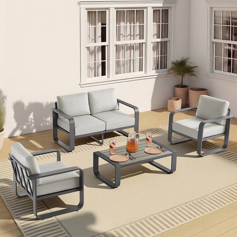Spruce & Spring Outdoor Patio Furniture Set Aluminum Sofa Accent Chair