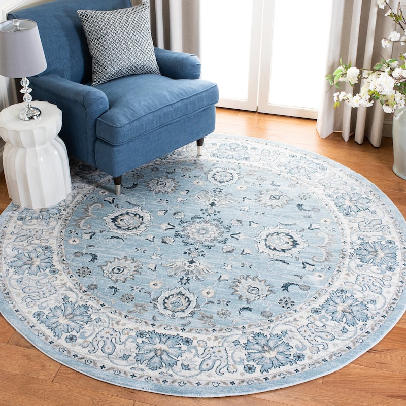 SAFAVIEH, Isabella Tara Traditional Floral Oriental Area Rug - 4' Round - Light Blue/Cream
