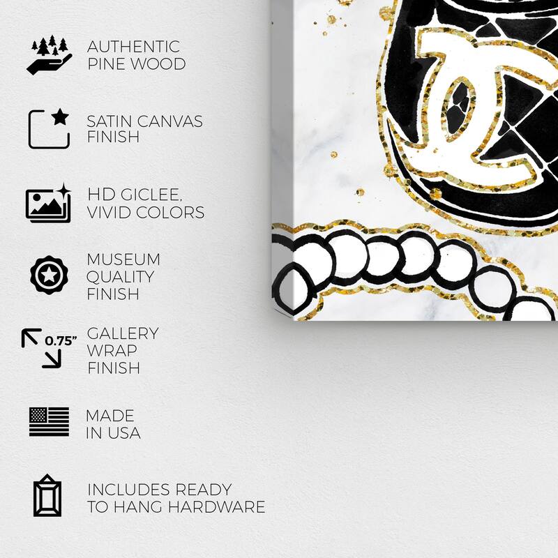Wynwood Studio Prints Fashion and Glam Her First Shoes Black and Metallic Gold Modern & Contemporary Wall Art Canvas Print
