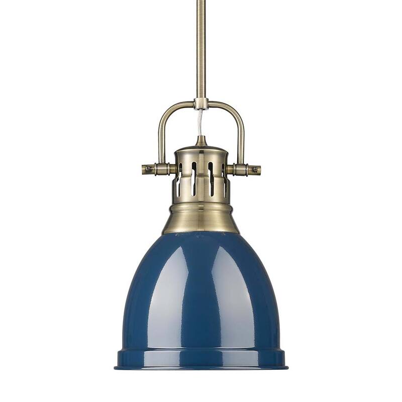 Golden Lighting 3604-S AB Duncan 9" Wide Mini Pendant - Aged Brass / Matte Navy