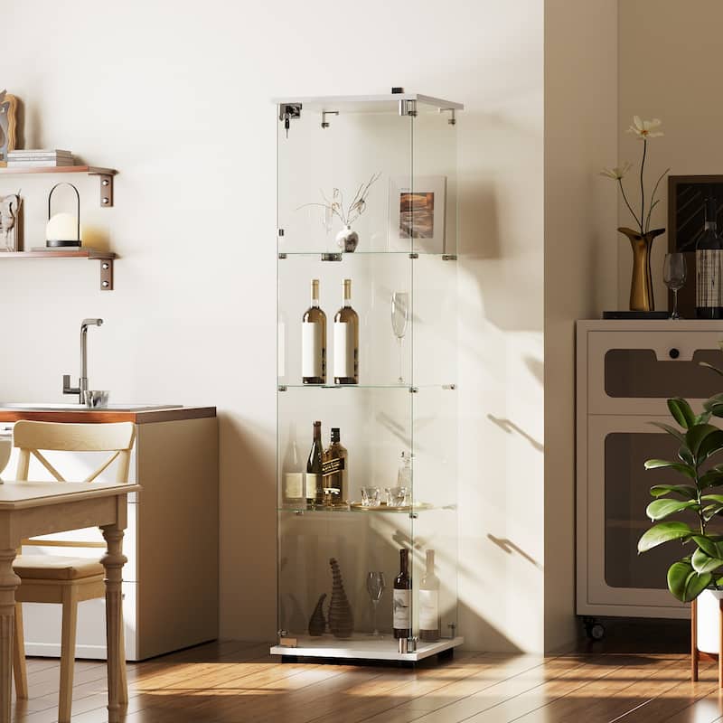 4-Shelf Glass Display Cabinet with Lock, 64"H Freestanding Curio Display Showcase for Collectibles