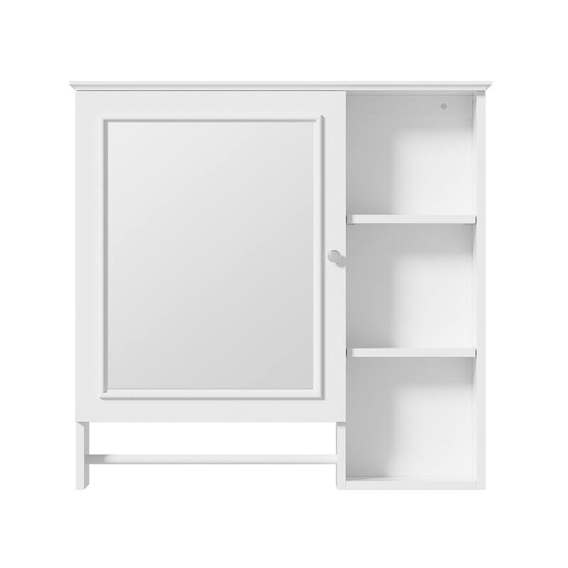 GDFStudio - Rosdale Modern Wall Mounted Bathroom Storage Mirror Cabinet with Adjustable Shelves, Open Storage and Towel Rack
