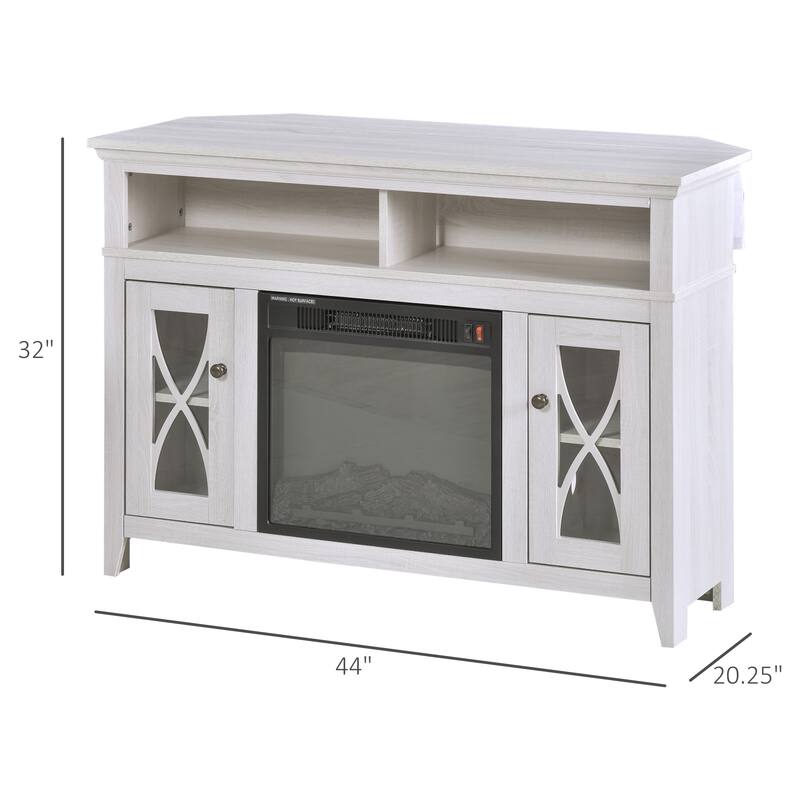 HOMCOM 2-IN-1 Wood Corner TV Stand with Media Center Console and Electric Fireplace, Fits 65'' TV