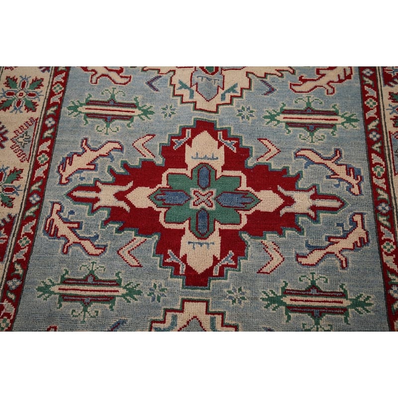 Light Blue Oriental Kazak Area Rug Handmade Wool Carpet - 4'0" x 5'11"