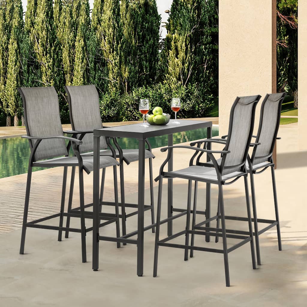 Patio Textilene Bar Set with High Backrest, Black and Gray
