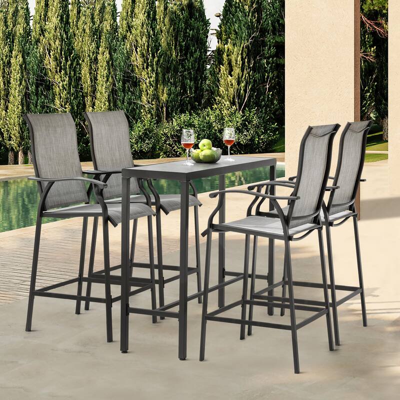 Patio Textilene Bar Set with High Backrest, Black and Gray