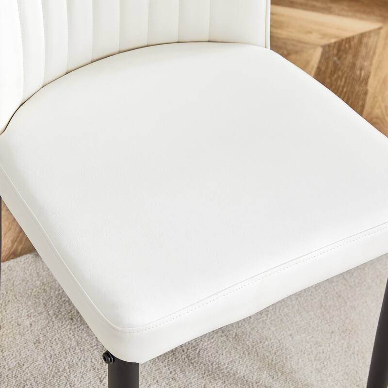 Set of 4 White Dining Chair Set w/ PU Material High Back Seat for Dining Room, Kitchen and Living Room