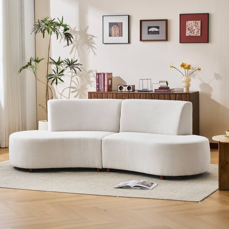 Christopher Knight Home - Luna Modern Upholstered Curved Sofa with Modular Design - Beige+Walnut