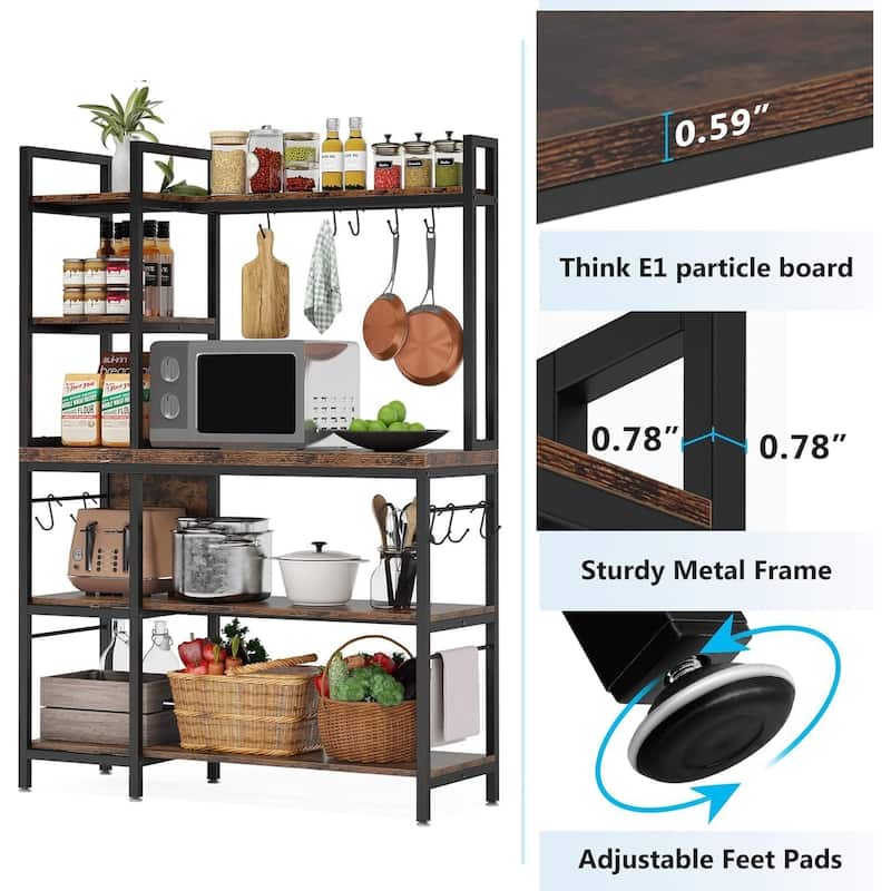 5-Tier Kitchen Bakers Rack with Storage, Microwave Oven Stand, Kitchen Utility Storage Shelf